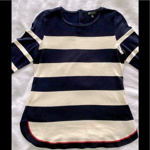 Talbots navy and cream striped top